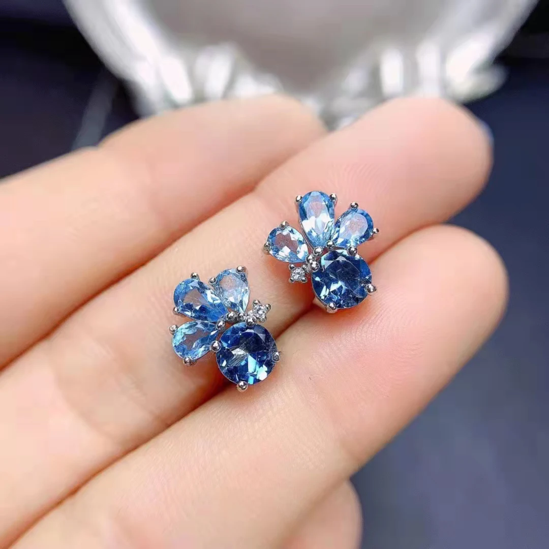 

FS Natural Topaz Geometry Earrings S925 Pure Silver Fine Fashion Wedding Charm Jewelry for Women Free Shipping MeiBaPJ