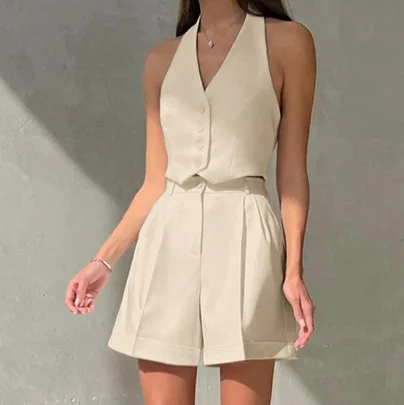 

Spring/Summer New Commuting Style Sleeveless Neck Halter Neck Shorts 2026 European And American Fashion Cross-Border Wholesale