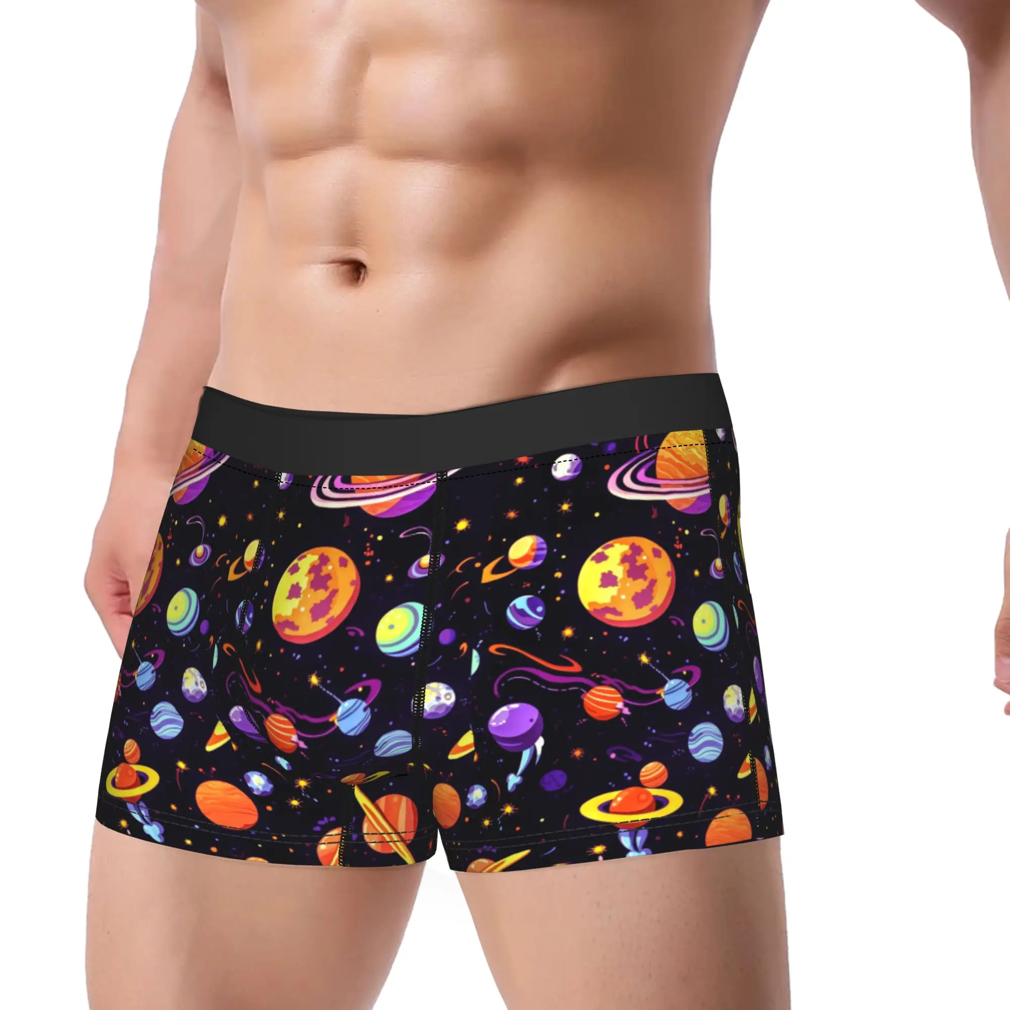 Retro Cosmic Planet Trippy Pattern Boxer Brief  Underwear Trenky Man Breathable Boxershorts Printed Large Size Underpants