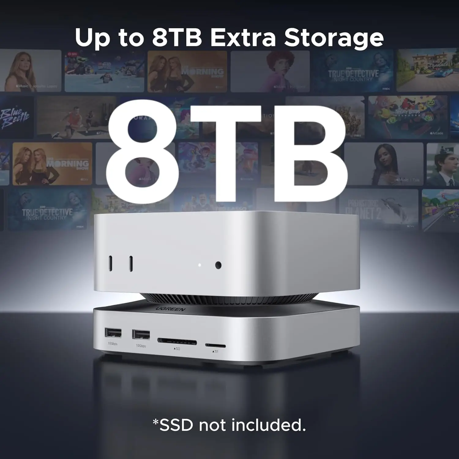 New UGREEN Dock & Stand for Mac Mini M4/M4 Pro NVMe SSD Enclosure 3 USB 10Gbps USB-C USB-A SD Card Reader Silver