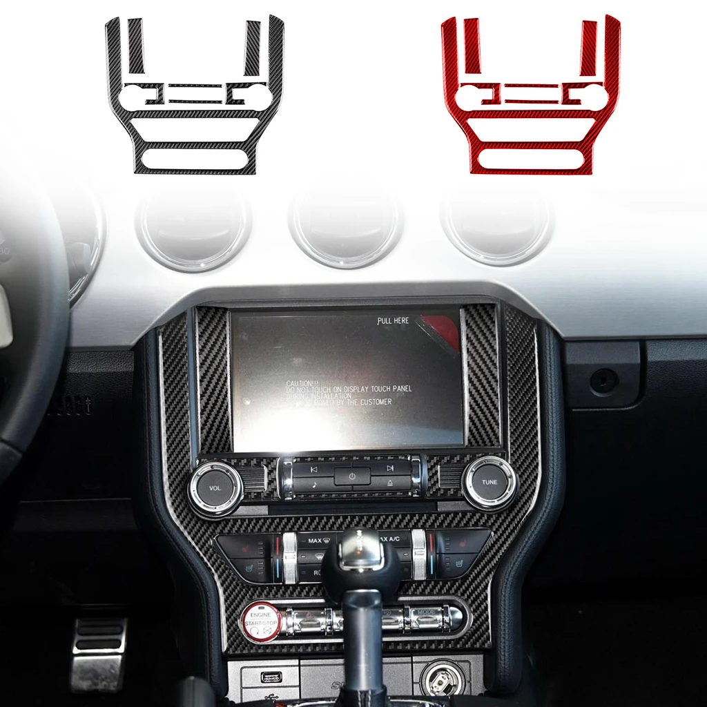 For Ford Mustang 2015-2020Center Control Panel AC CD kit Trim Real Soft Carbon Fiber Interior Accessories Decoration Stickers