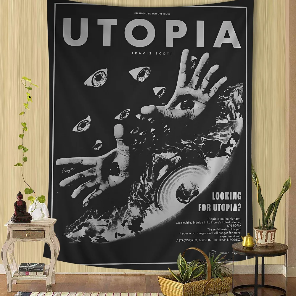 

T-Travis S-Scott UTOPIA Anime Tapestry Hanging Tarot Hippie Wall Rugs Dorm Home Decor