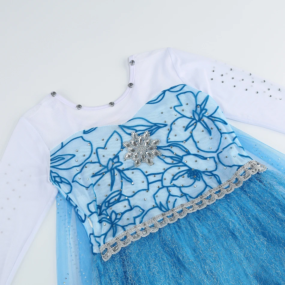 Elsa Long Sleeves Princess Dress Children Snow Queen Cosplay Shiny Mesh Gown Girls Birthday Party Frocks Performance Costumes