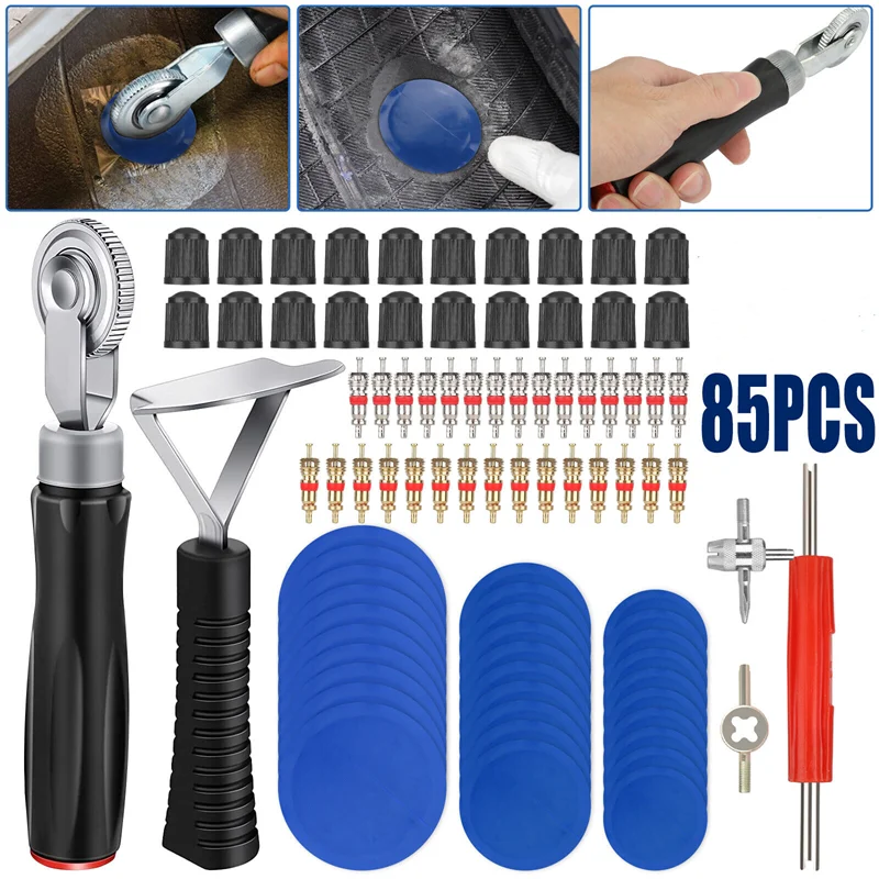 

70/85Pcs Tire Patch Roller Tools Kit for Flat Punctures Car Truck Motorcycle