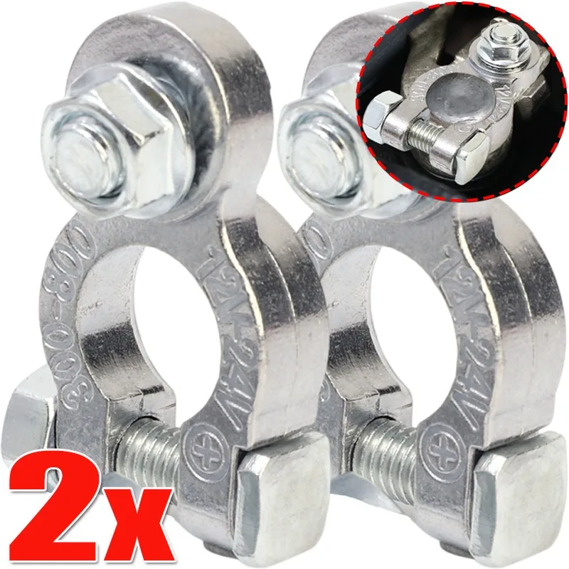 2pcs/set Battery Terminal Clamp Zinc Alloy Positive & Negative Pole Auto Car Screw Connector Car Battery Terminal Clamp