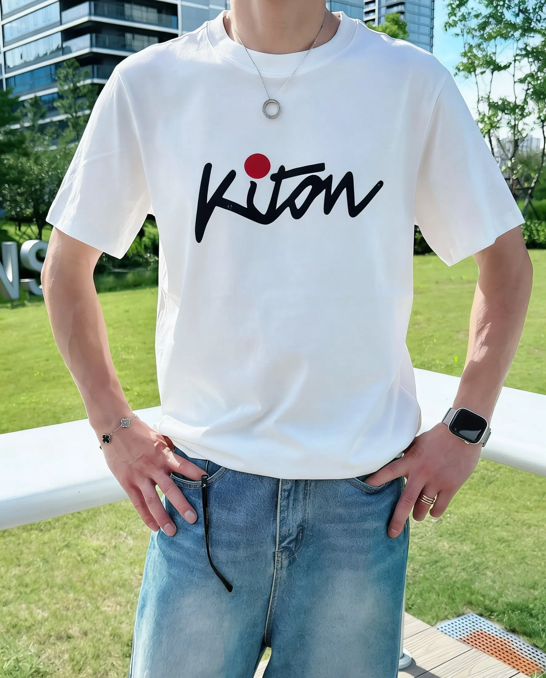 Italian Kiton cotton double yarn fabric soft and delicate men's short-sleeved T-shirt