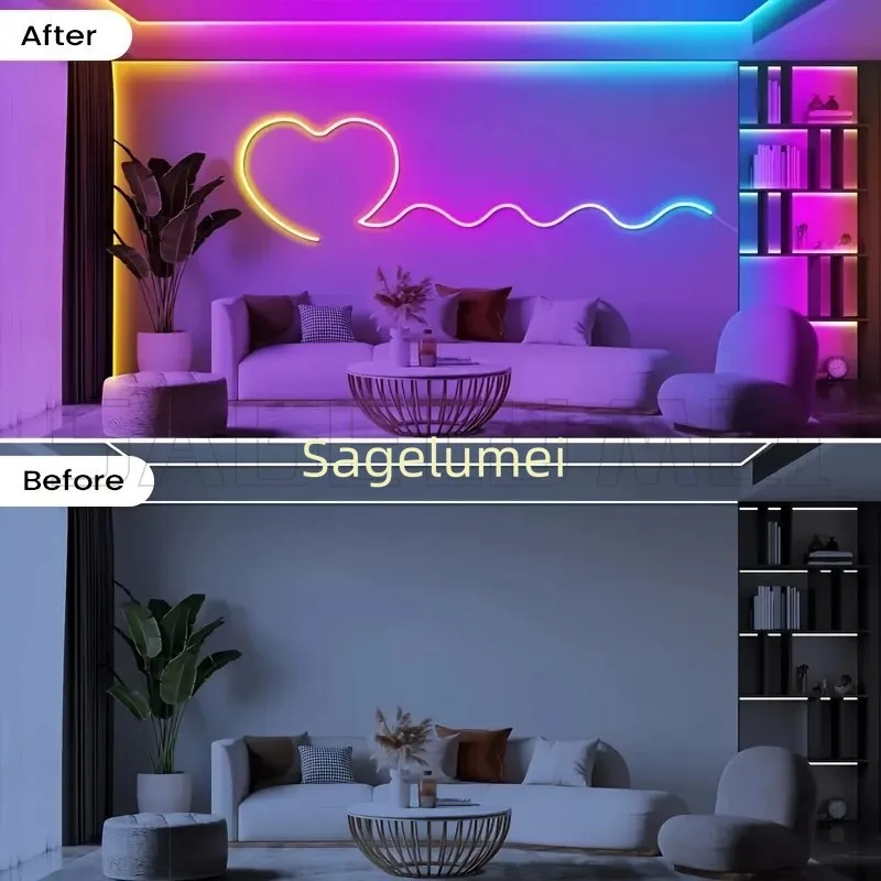 360 توهج جولة RGB النيون LED المنسوجة قطاع ضوء بلوتوث APP التحكم عن بعد 5 فولت USB WS2812B الموسيقى مزامنة حبل مقاوم للماء ديكور