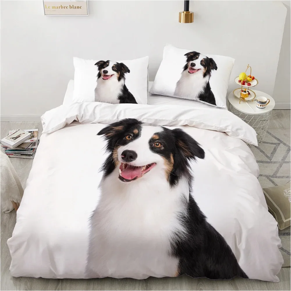 

Dog Duvet Cover Set Double Queen King Size Bedding Set Black and White Border Shepherd Soft Comfortable 23pcs Twin Quilt Cover