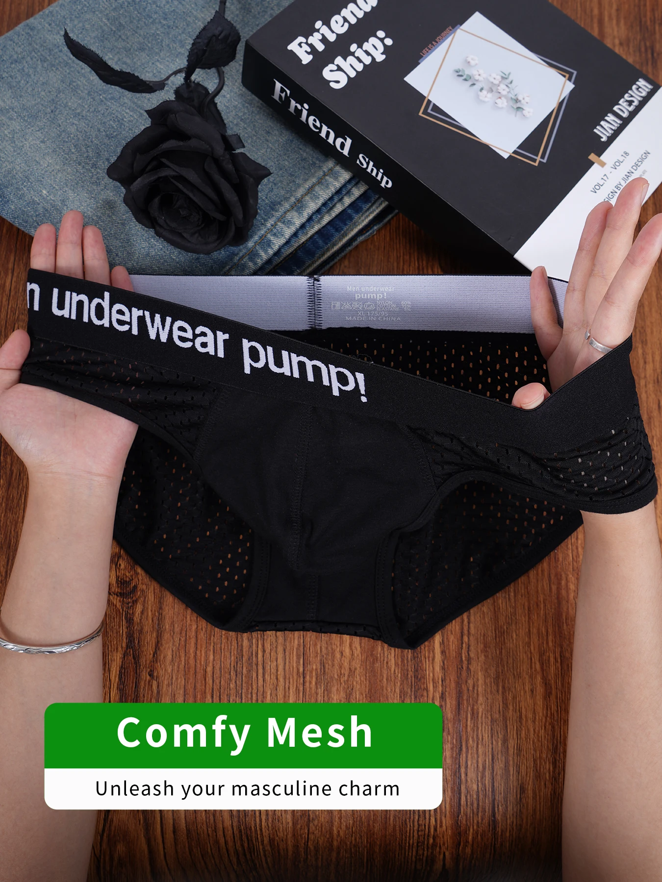 

Men's PUMP! Mesh Briefs U Convex Pouch Elastic Waistband Breathable Quick Dry Sport Underwear
