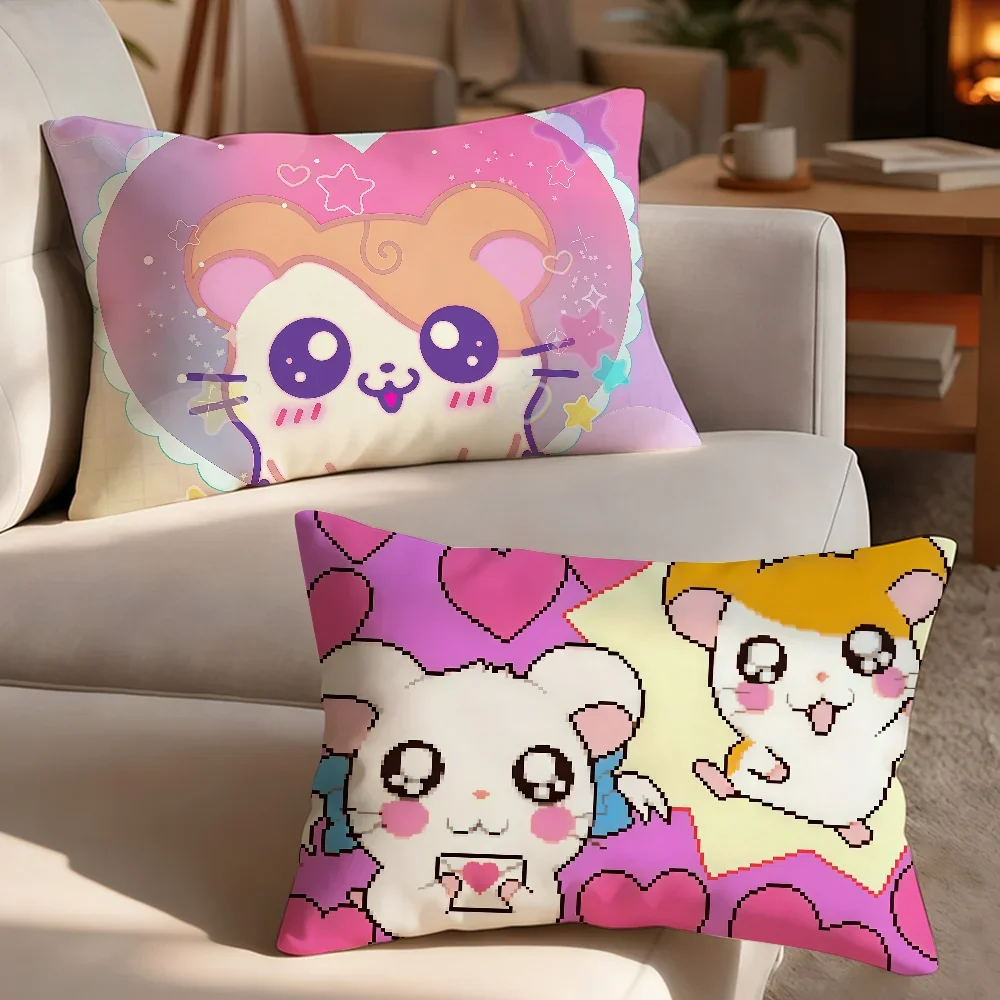 Cartoon H-Hamtaro Kawaii Cute cushion cover Breathable Washable Decor Shell Concealed Zipper Sofa Office Lumbar Decoration