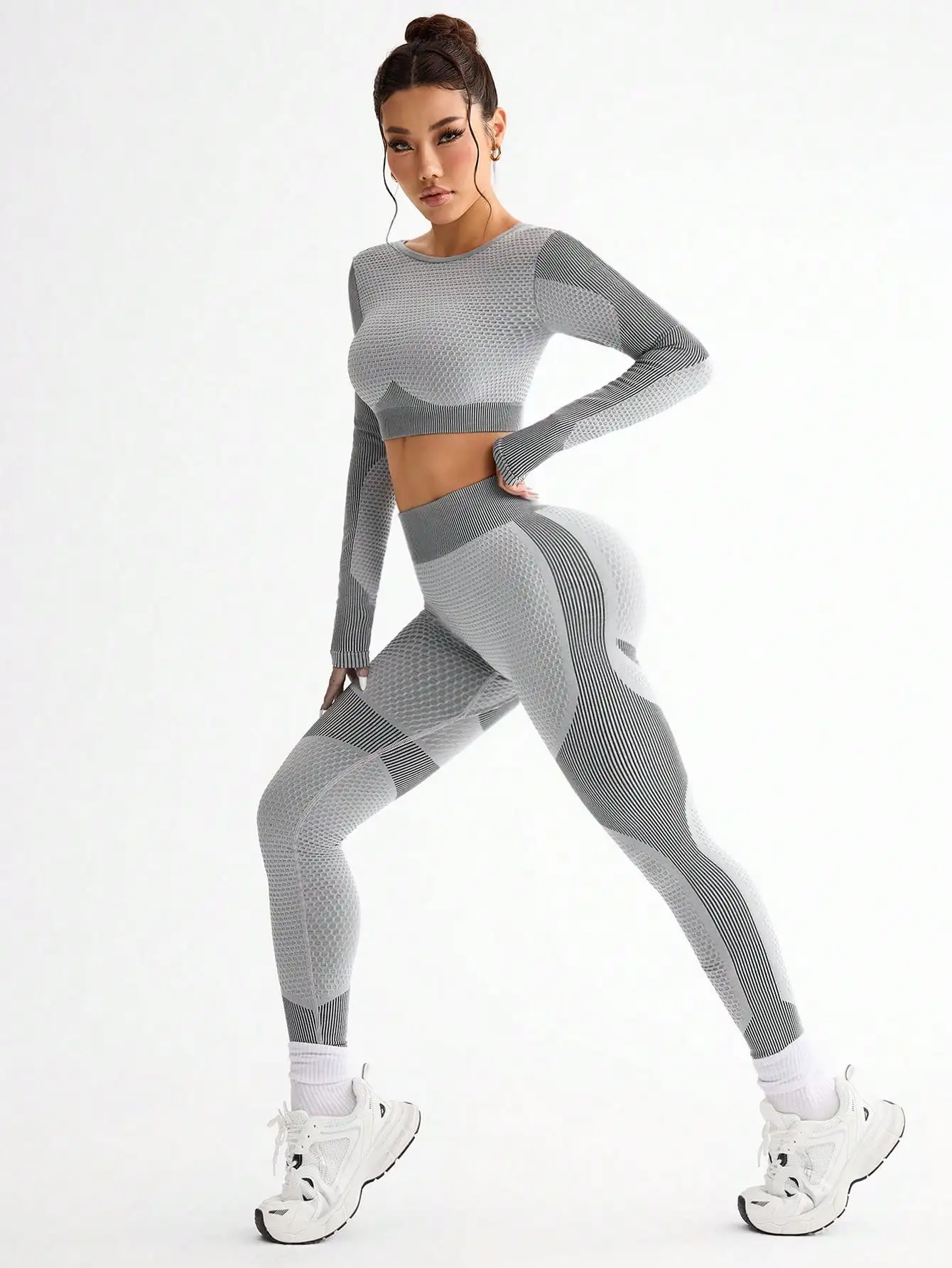 2pcs Hot-selling New Sports Tight Running Breathable Seamless Yoga Suit Women's Outdoor Fitness Suit Women's image 6