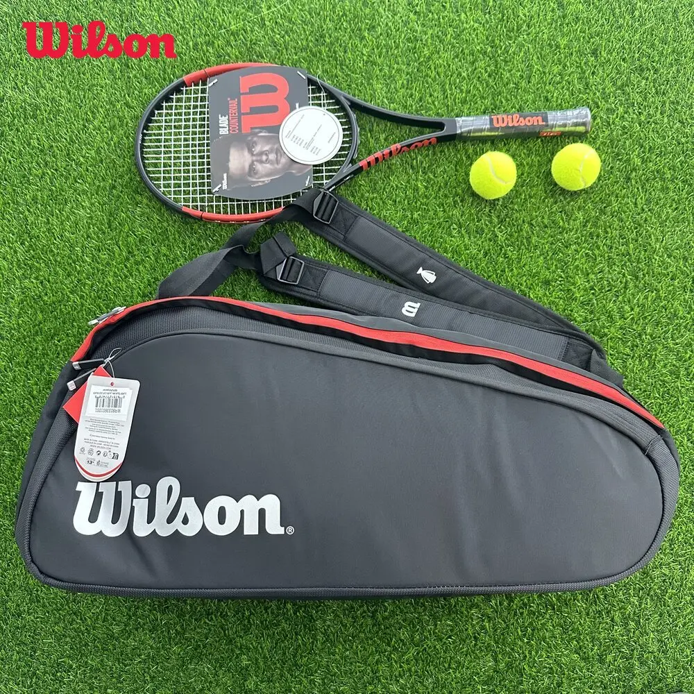 Wilson 2024 Double-deck 9 PK Tennis Bag Super Tour Laver Cup Tennis Racquet Backapck Large Tennis Racket Bag with Thermoguard