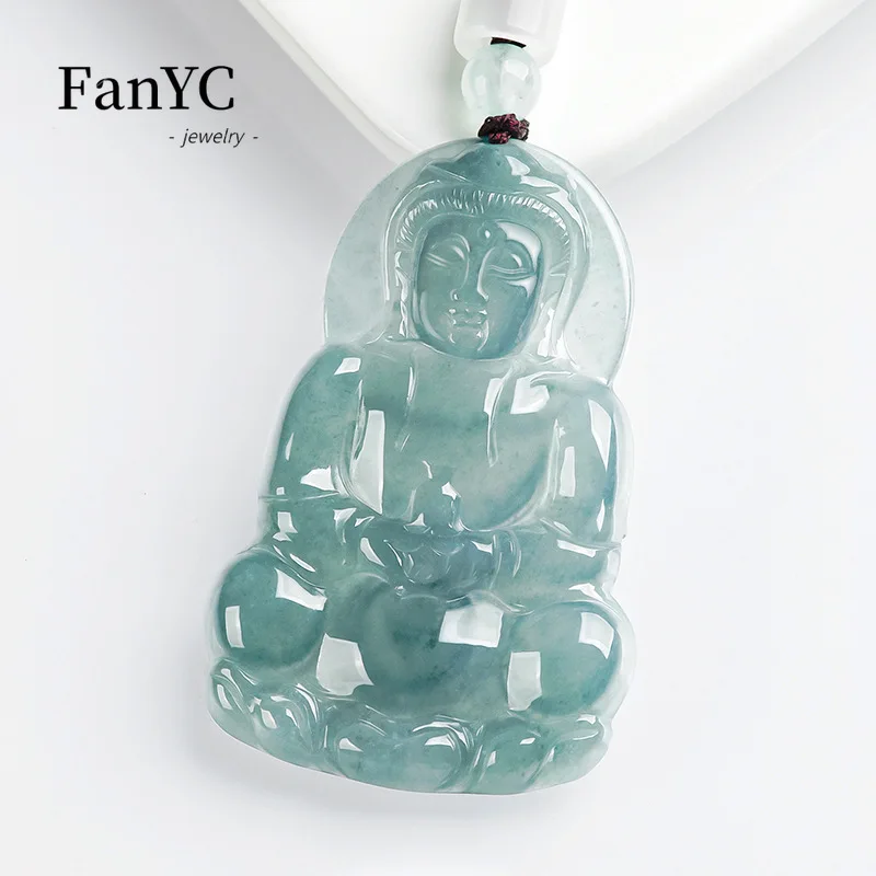 Myanmar Jadeite Blue Water Guanyin Pendant Hand-carved High-grade Exquisite Luxury Ice Jade Necklace Men and Women Holiday Gift