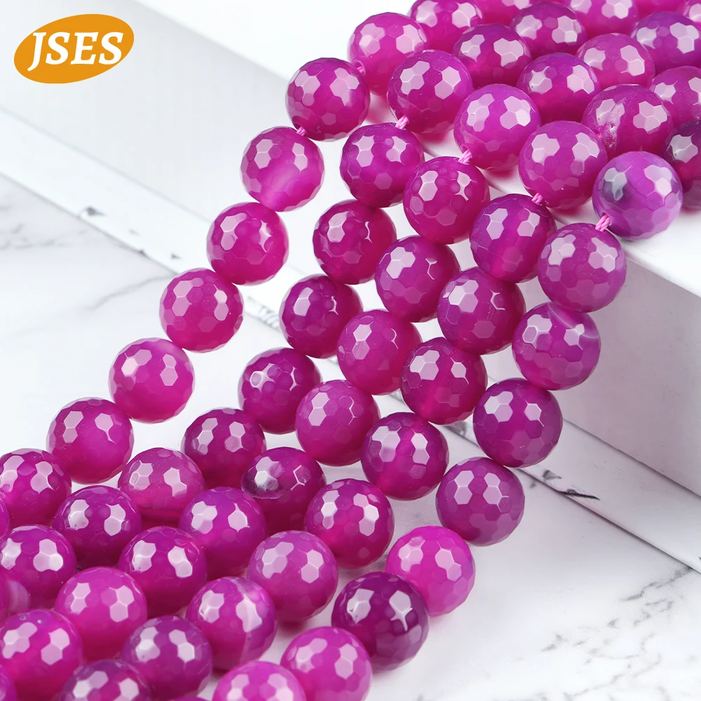 

A+ Natural Fuchsia Agate Purple Red Onyx Faceted Round Beads for Jewelry Making Needlework Accessories DIY Bracelets Necklace