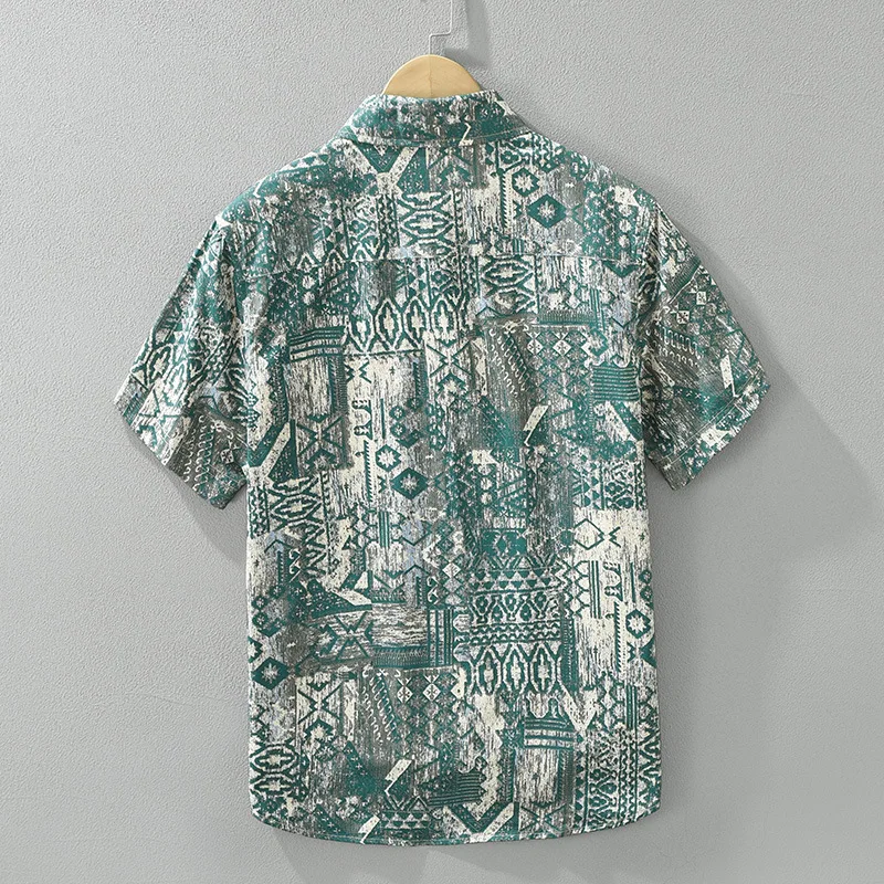 8073 100% Cotton Vintage Short Sleeve Shirt For Men Summer Fashion High Quality Breathable Cozy Single Breasted Loose Casual Top