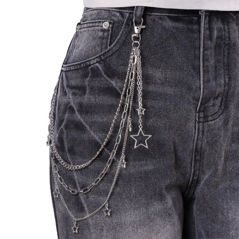 Punk Metal Five-pointed Star Geometric Bag Chain Hip Hop Hipster Cool All-match Pants Belts Chain For Men and Women
