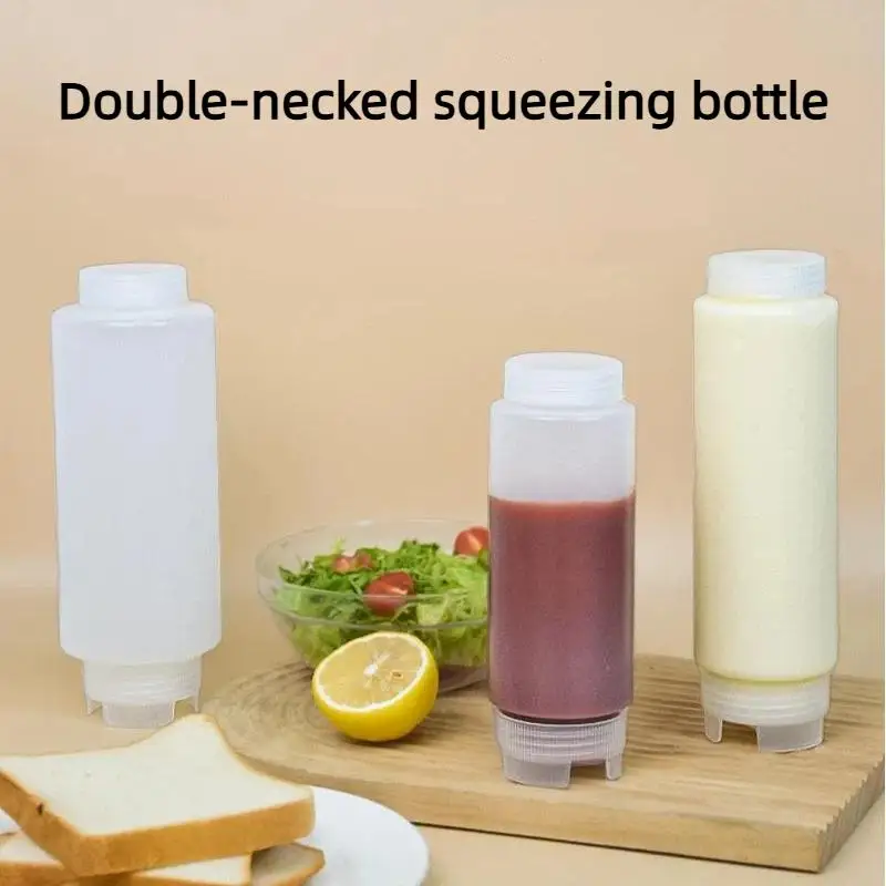 [S]Plastic Inverted Dual Mouth Squeeze Sauce Bottles Leak Proof Easy Clean For Kitchen Cooking Baking Condiment Storage