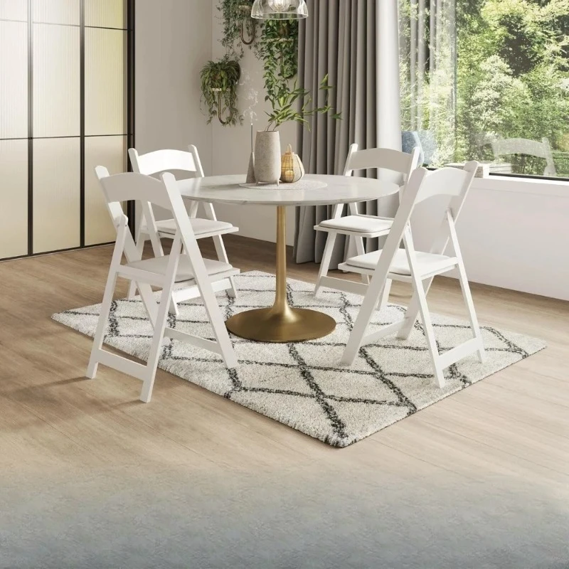 White Folding Chairs Stackable Padded Seat Resin Lightweight Indoor Outdoor Event Chairs 4 Pack