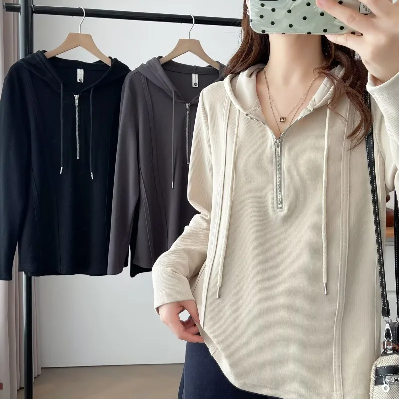 

2026, модный хлопковый свитшот большого размера 4XL, женские повседневные спортивные толстовки, весенне-осенний пуловер с полумолнией, свободная верхняя одежда