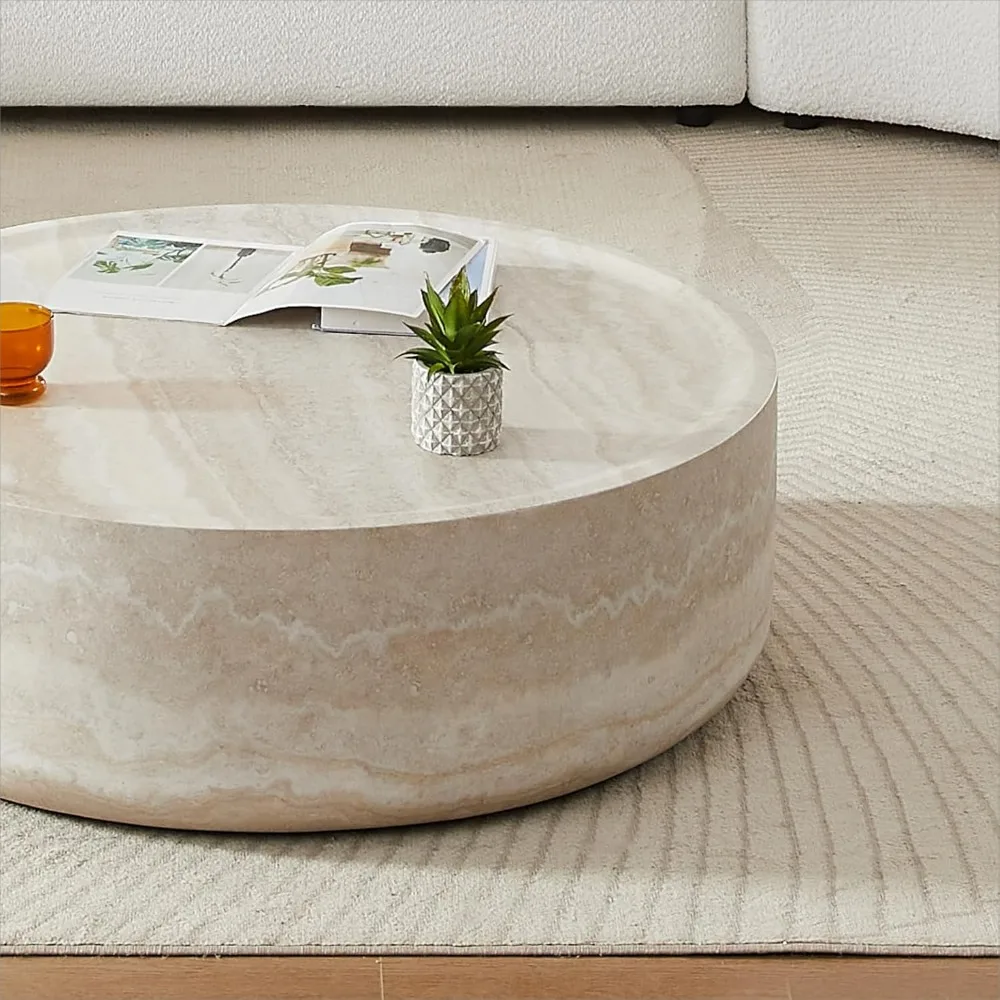 Circular living room, coffee table, modern imitation marble center, round table, side table, apartment bedroom, balcony