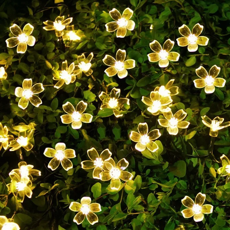 5M 20LED Solar String Lights Outdoor Waterproof 8 Mode Battery Operated Cherry Flower Light Christmas Garden Party Decoration