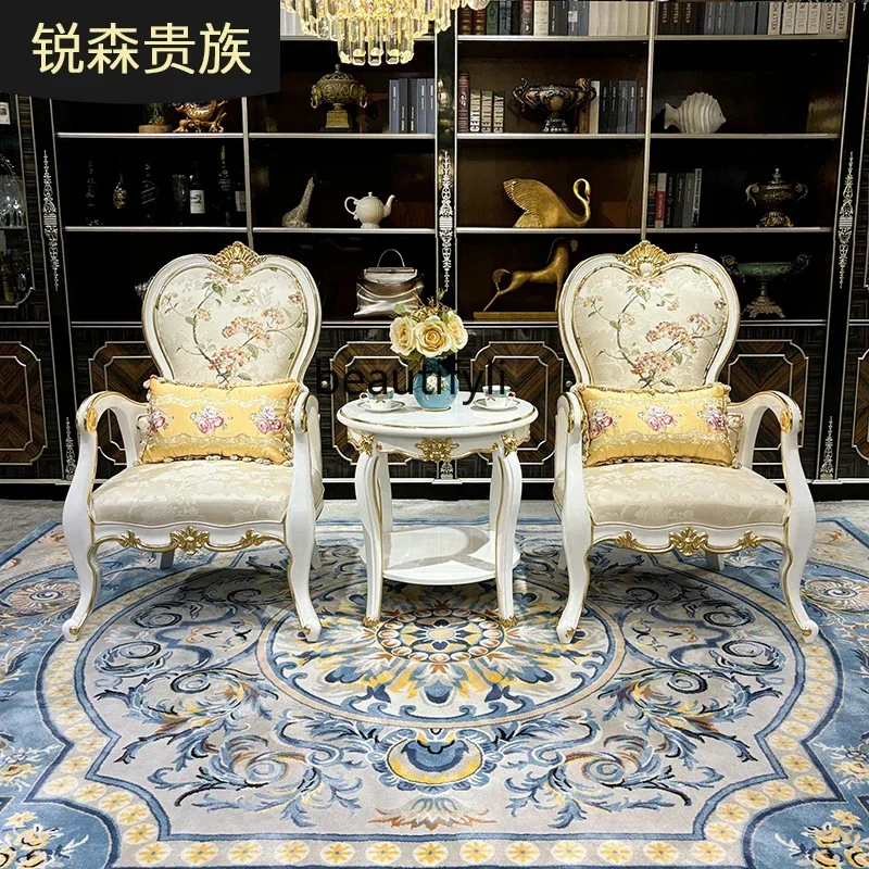 ss8350 French fabric embroidery leisure chair European luxury sofa living room modeling fabric high back chair