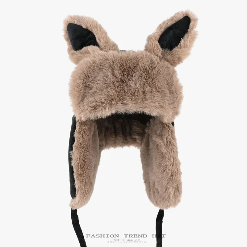 Unisex Winter Cute Rabbit Ear Warm Fleece Lined Thick Riding Windproof Ear Cover Hat