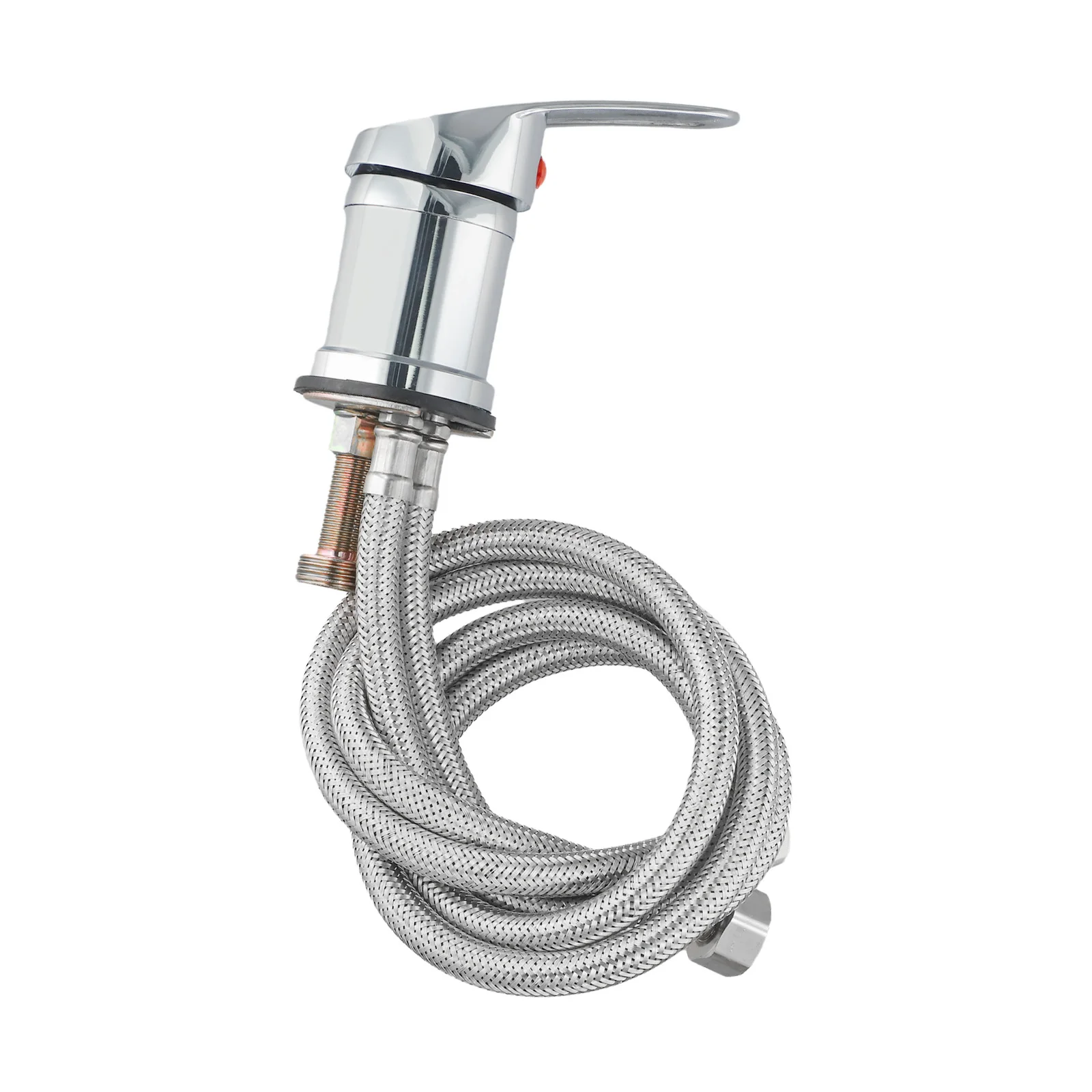 Chrome Single Handle Hairdresser Faucet Cold And Hot Water Hoses Extended Reach Fabric Hose Generous Hose Length