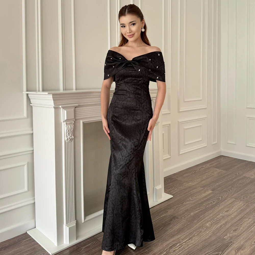 Sukienki wieczorowe damskie na ramiączkach, czarne, z odkrytymi ramionami, bez rękawów, satynowe, z kryształkami, sukienki na imprezę, syrenka, długość do kostek, suknie balowe.