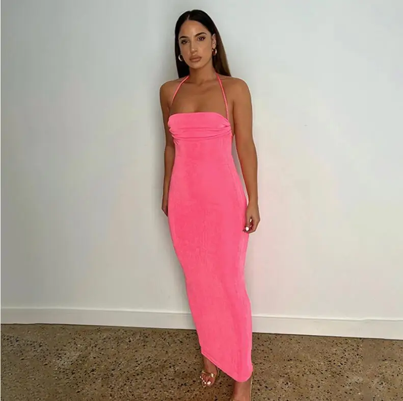 

Fashion Sexy Backless Lace-up Temperament Long Dress Tube Top Neck Dress Wholesale European American 2025 Summer New Models