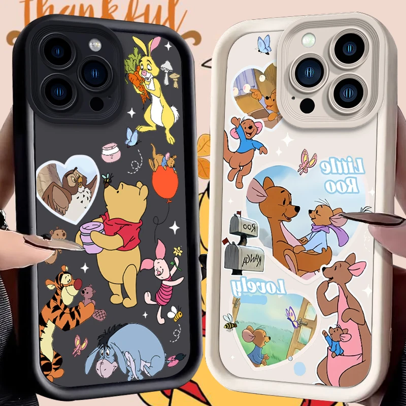 Disney Pooh Bear Case for iPhone 16 15 14 13 12 11 Pro Max XS X XR 8 7 6S 6 Plus SE 2020 Liquid Silicone Shockproof Back Cover