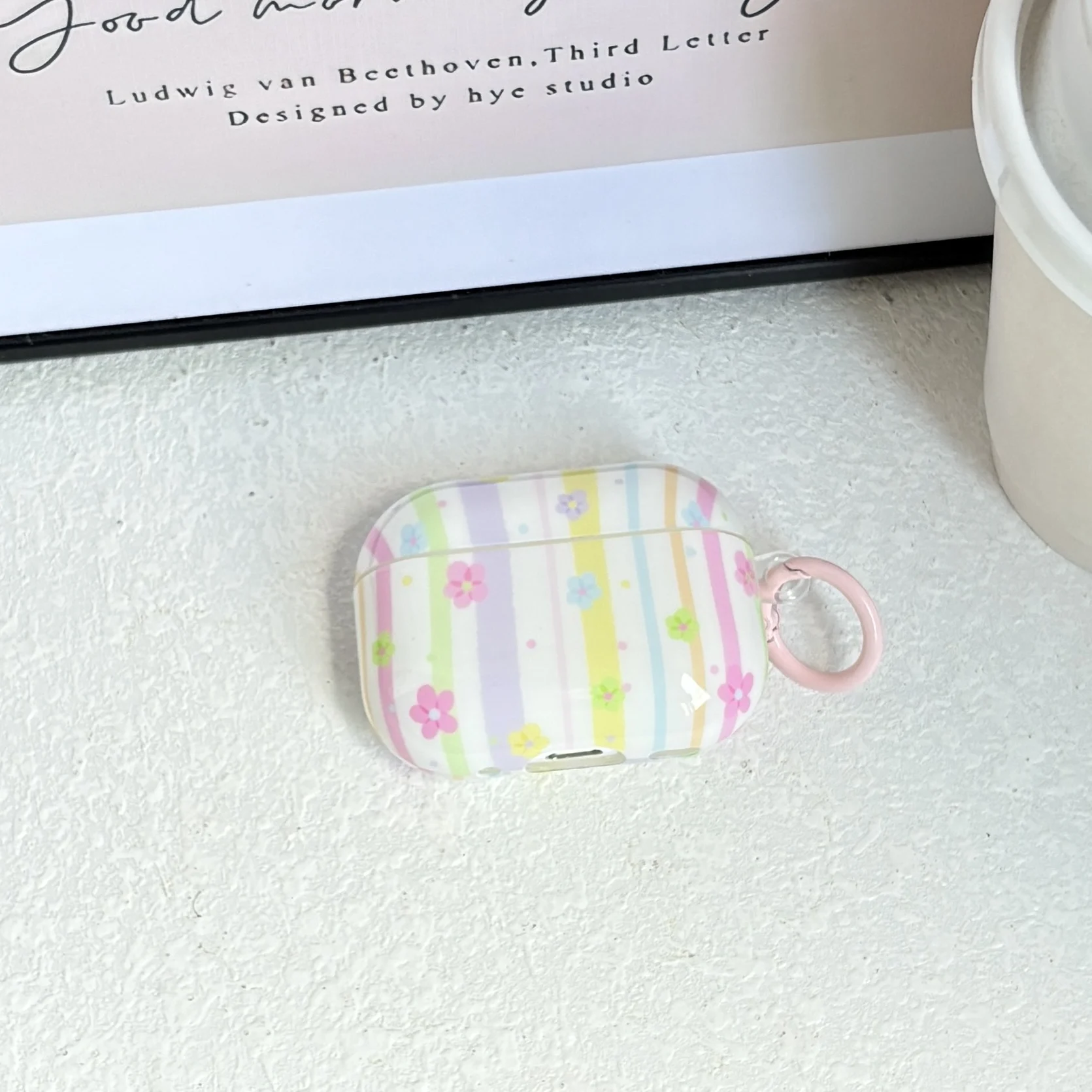Sweet Cute Rainbow Color Stripes Polka Dot Flowers Pattern White Earphone Case Cover Case For AirPods 1 2 3 4 Pro Pro2 Pro3