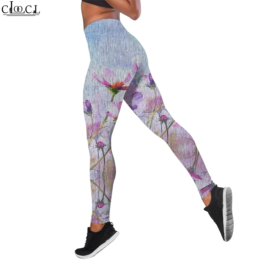 CLOOCL Women Legging Flowers Printed Trousers Female for Outdoor Lady Workout Push Up Jogging Pants High Waist Elasticity