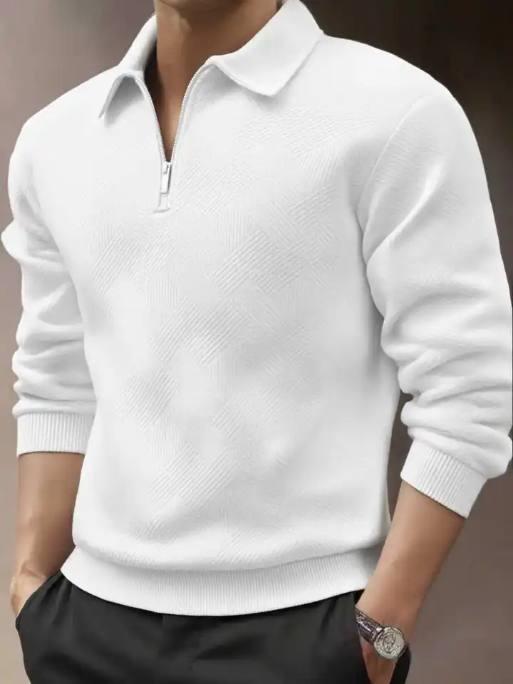 Men Half Zip Jacquard Long Sleeve Polo Shirt