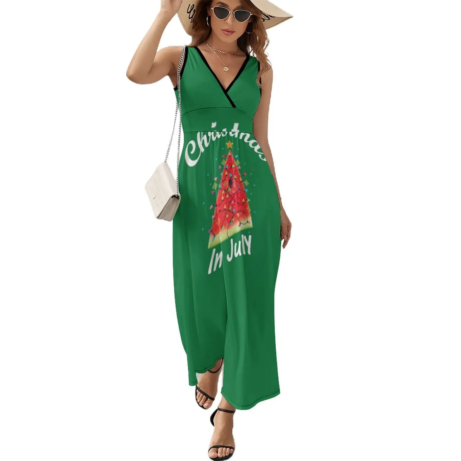 

Christmas In July T-Shirt Melon Christmas Tree Summer Shirt T-Shirt Sleeveless Dress loose women's dress Woman fashion