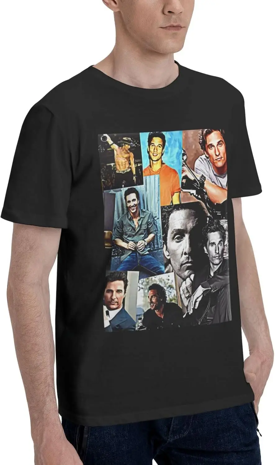 Matthew McConaughey Collage T Shirt Men's Summer Short Sleeve T-Shirt Crewneck Casual Tee