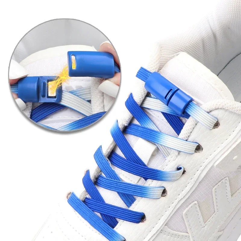 Elastic Laces Sneakers Colorful Magnetic Lock Shoelaces Without Ties Kids Adult Gradient Flat Rubber Elastic Shoelace for Shoes