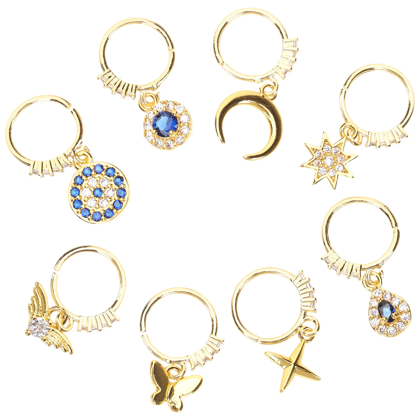 8 قطعة خواتم الأنف سبيكة الأطواق غير ثقب الغضروف أقراط للنساء الرجال مجوهرات وهمية ديكور الكفة كليب على نمط حفل زفاف