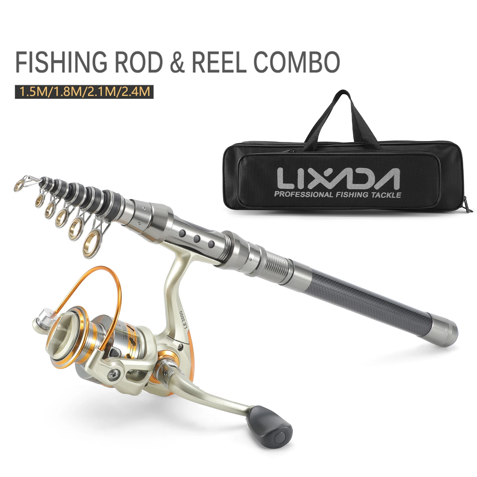 Telescopic Fishing Rod Reel Combo Full Kit Fishing Rod Gear+Spinning Reel+Line Lures Hooks with Bag for Vara De Pesca