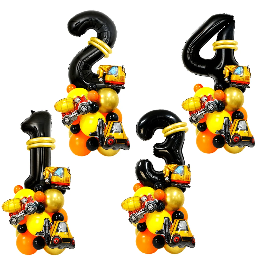 28 teile/satz Bau Thema Alter 32 zoll Anzahl Lkw Bagger Turm Mit Schwarz Ballon Geburtstag Party Decora Liefert Geschenke