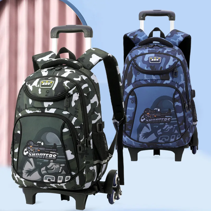 Children School Backpack for Kids Boy Wheeled Bag Student Backpack Trolley School bag with Wheels Rolling Luggage Book Bag