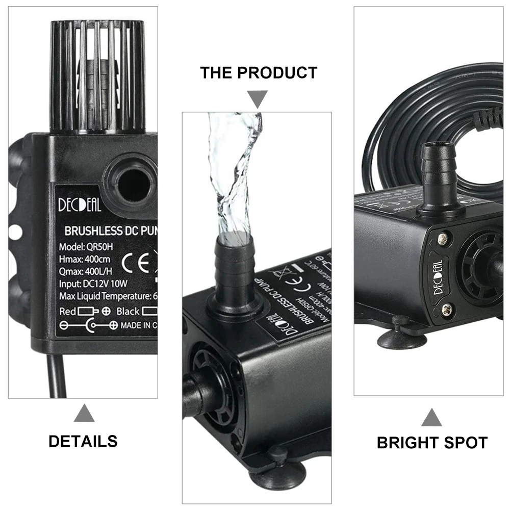 

12V DC Mini Water Pump Submersible Fountain Black for Fish Tank Aquarium Pond Garden 12V Long Life Strong Power Energy