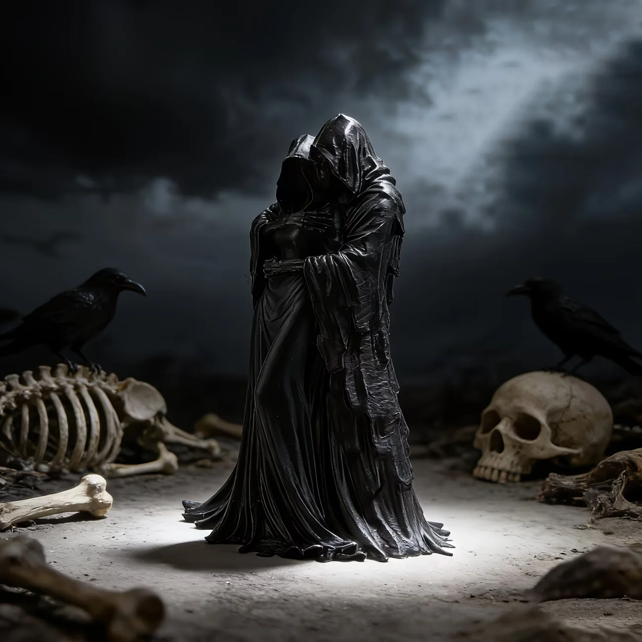 Grim Reaper Embrace Statuen-Dekoration, Sammlerfiguren, Ornamente für Zuhause, Regal und Schreibtisch, gotische Totenkopfskulpturen – Detail 5