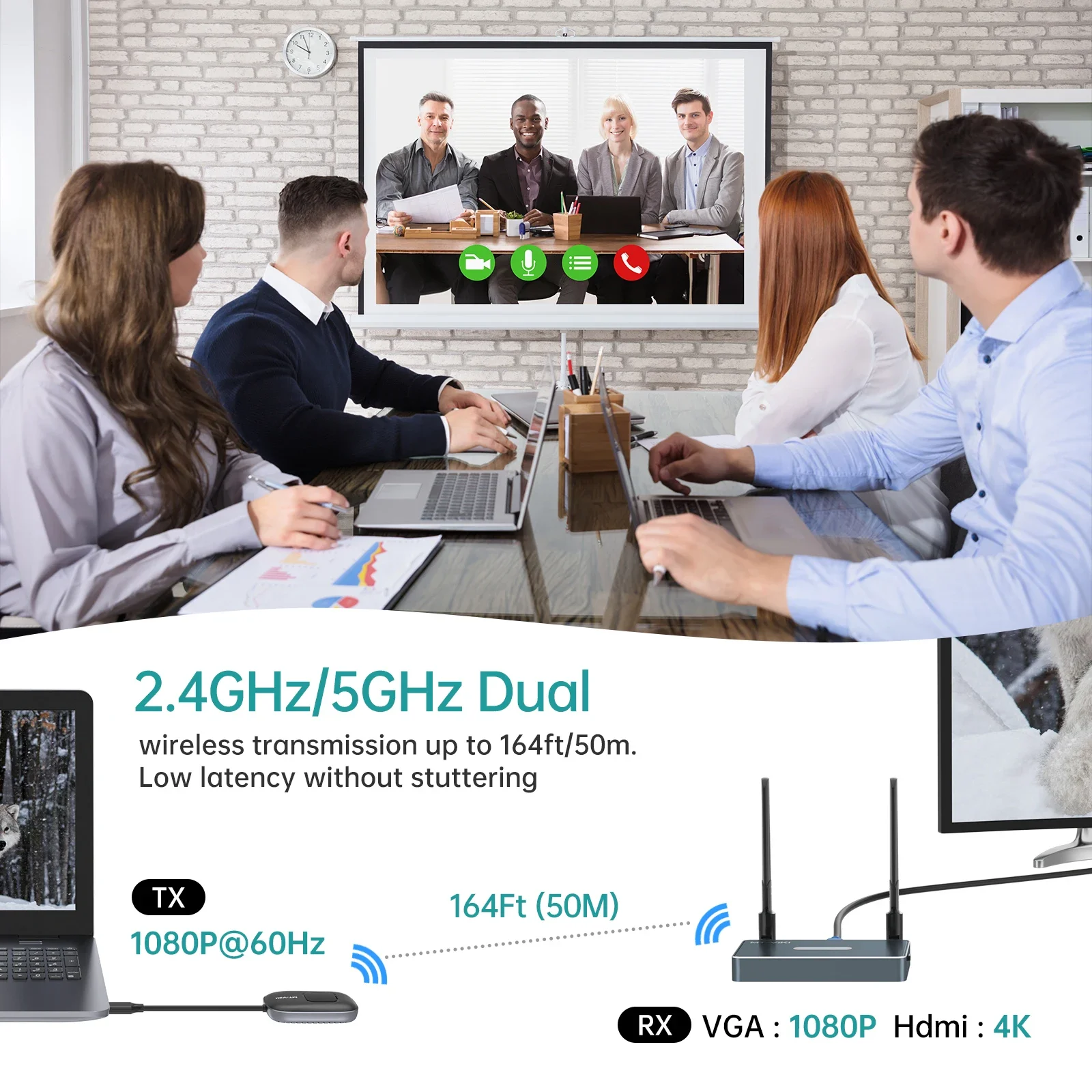 50m HDMI Wireless Extender, MT-VIKI 4K HDMI Wireless Transmitter and Receiver Kit for Video Conference Room