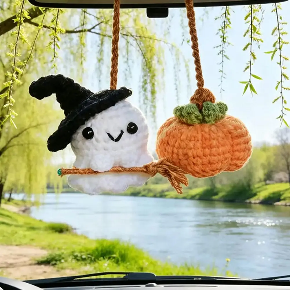 Kürbis-Geist Auto-Spiegel-Hängeornament, Handgemachte Gehäkelte Rückspiegel-Dekoration für Halloween, Weicher Garn-Auto-Anhänger-Dekor – Detail 10