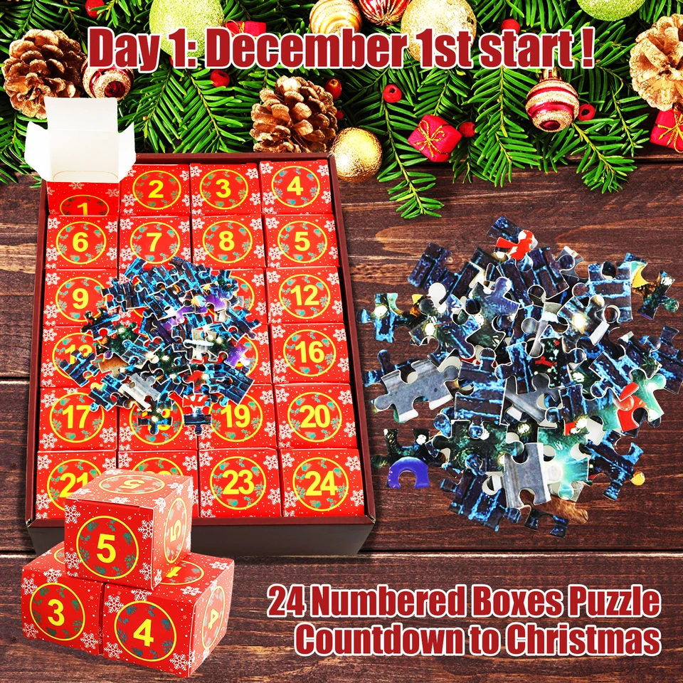 Calendrier De L'Avent 2024 Puzzle 1008 Pièces - 24 Boîtes Pour Compte à Rebours Noël En Famille