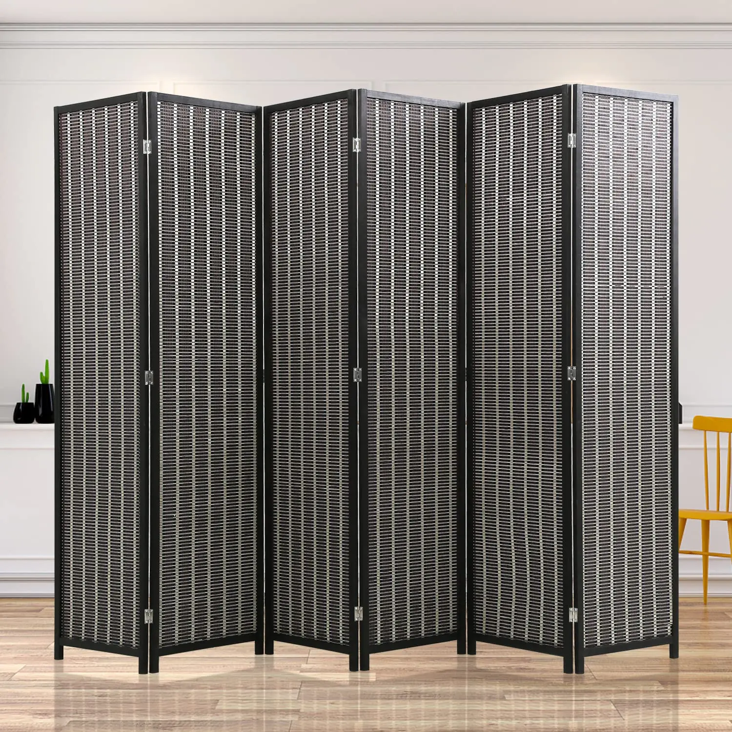 6ft Room Divider Bamboo, 6 Panel Folding Privacy Sn, Black