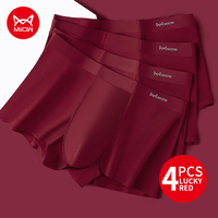 MiiOW 4Pcs Cotton Autumn Winter Men Underwear Lucky Red Men's Panties 7A Antibacterial Mens Underpants Plus Size Man Boxer L-5XL