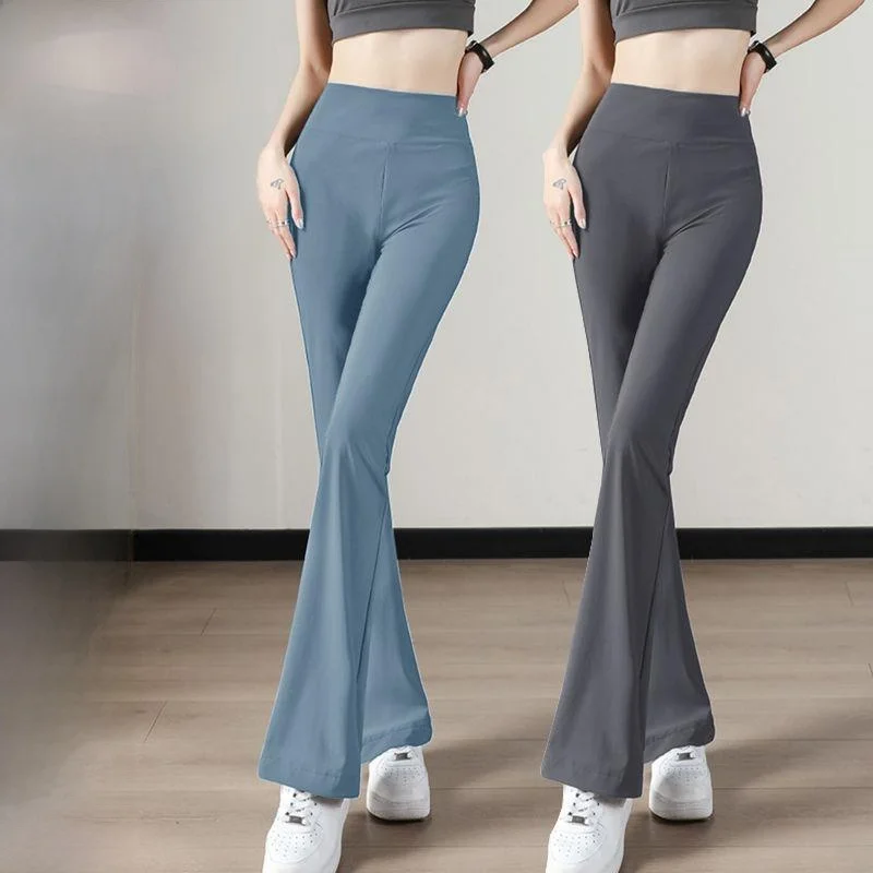 High Waist Slimming arkskin Pants Women's Casual Yoga Trousers Outerwear Pure Color Bell Bot Abdomen Lifting Pants