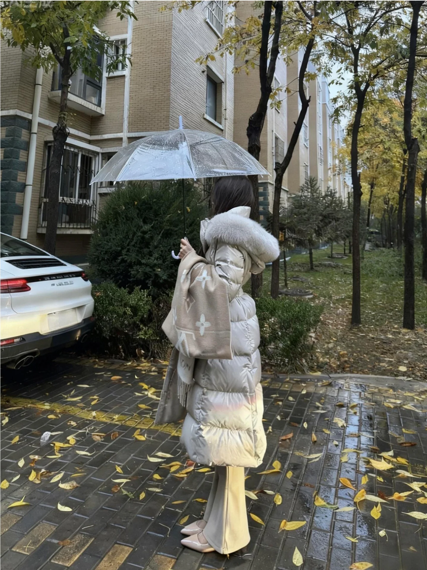 

Thiened Long down Jaet Coat Women's Sli Fur Hood 90 White Du down Padded Coat Warm Commute Sle High Waist